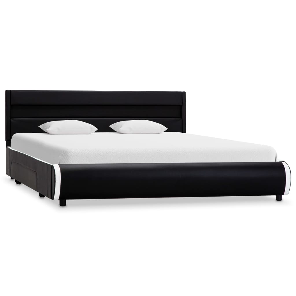 vidaXL Cadru de pat cu LED, negru, 140 x 200 cm, piele ecologică