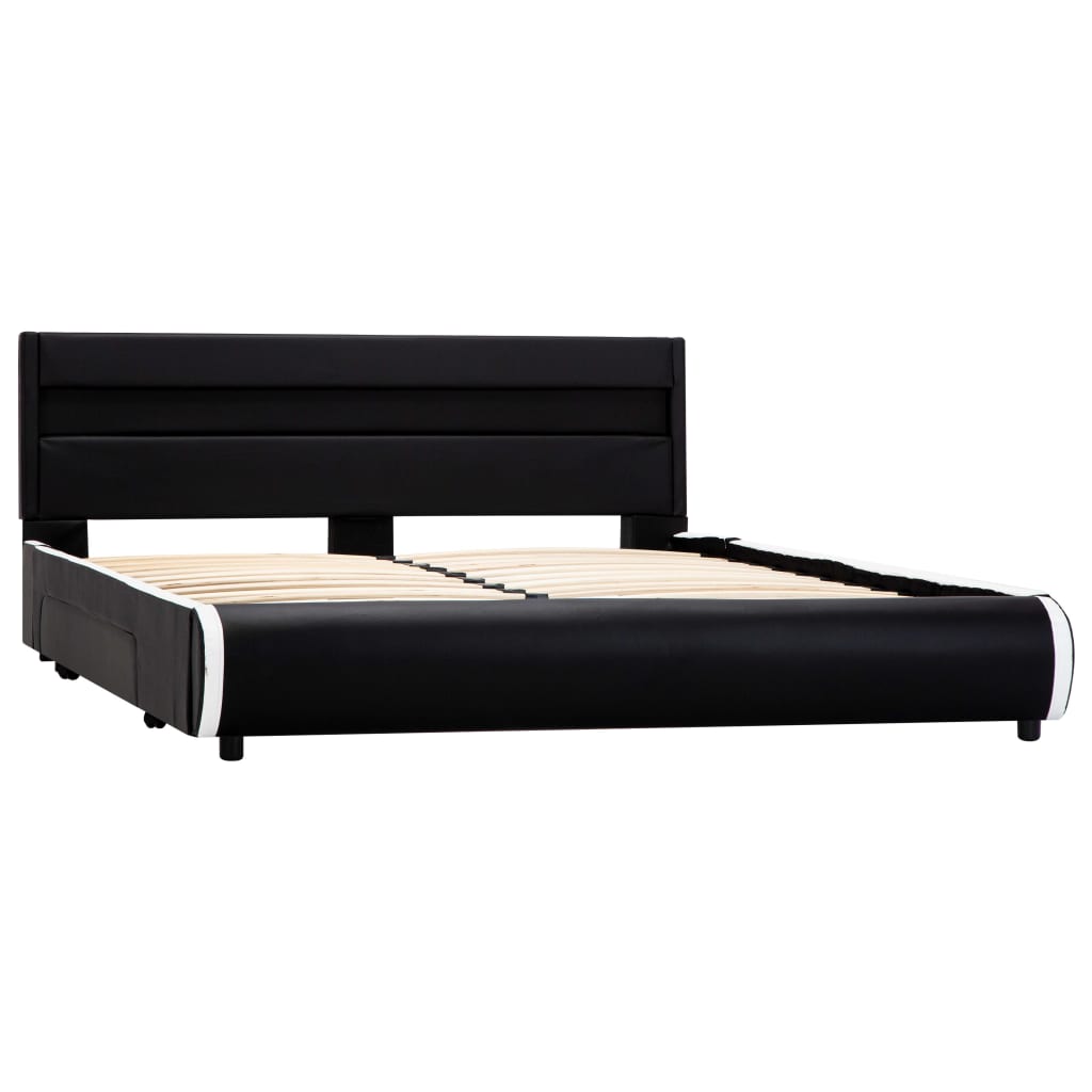 vidaXL Cadru de pat cu LED, negru, 140 x 200 cm, piele ecologică