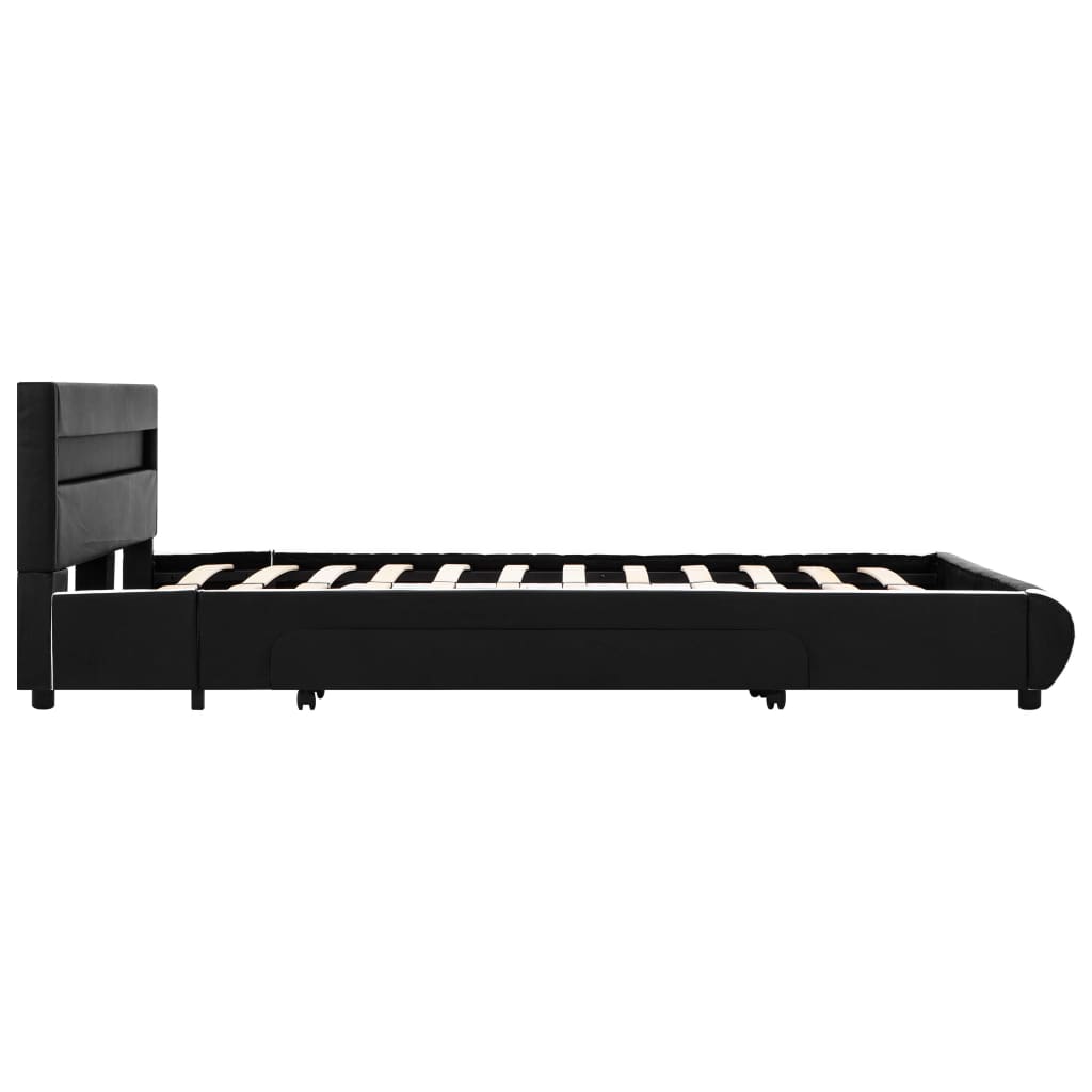 vidaXL Cadru de pat cu LED, negru, 140 x 200 cm, piele ecologică