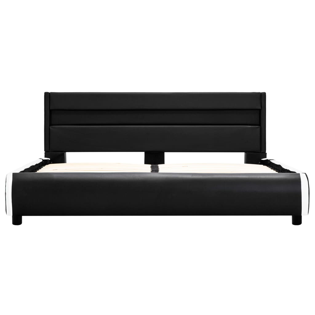 vidaXL Cadru de pat cu LED, negru, 140 x 200 cm, piele ecologică