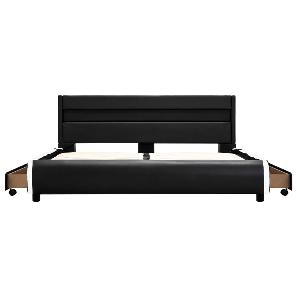 vidaXL Cadru de pat cu LED, negru, 140 x 200 cm, piele ecologică