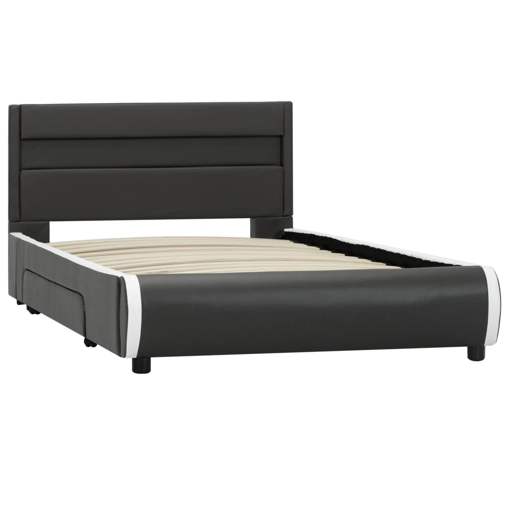 vidaXL Cadru de pat cu LED, antracit, 90 x 200 cm, piele ecologică