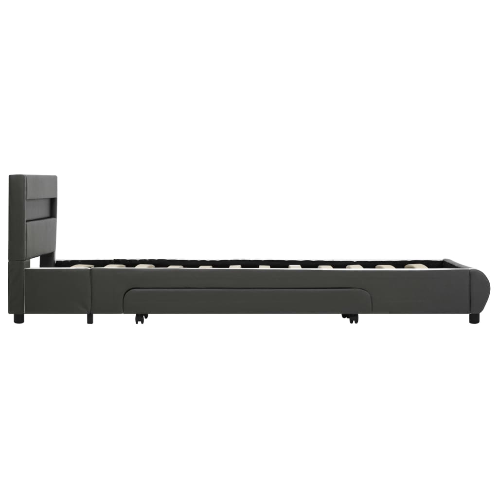 vidaXL Cadru de pat cu LED, antracit, 90 x 200 cm, piele ecologică