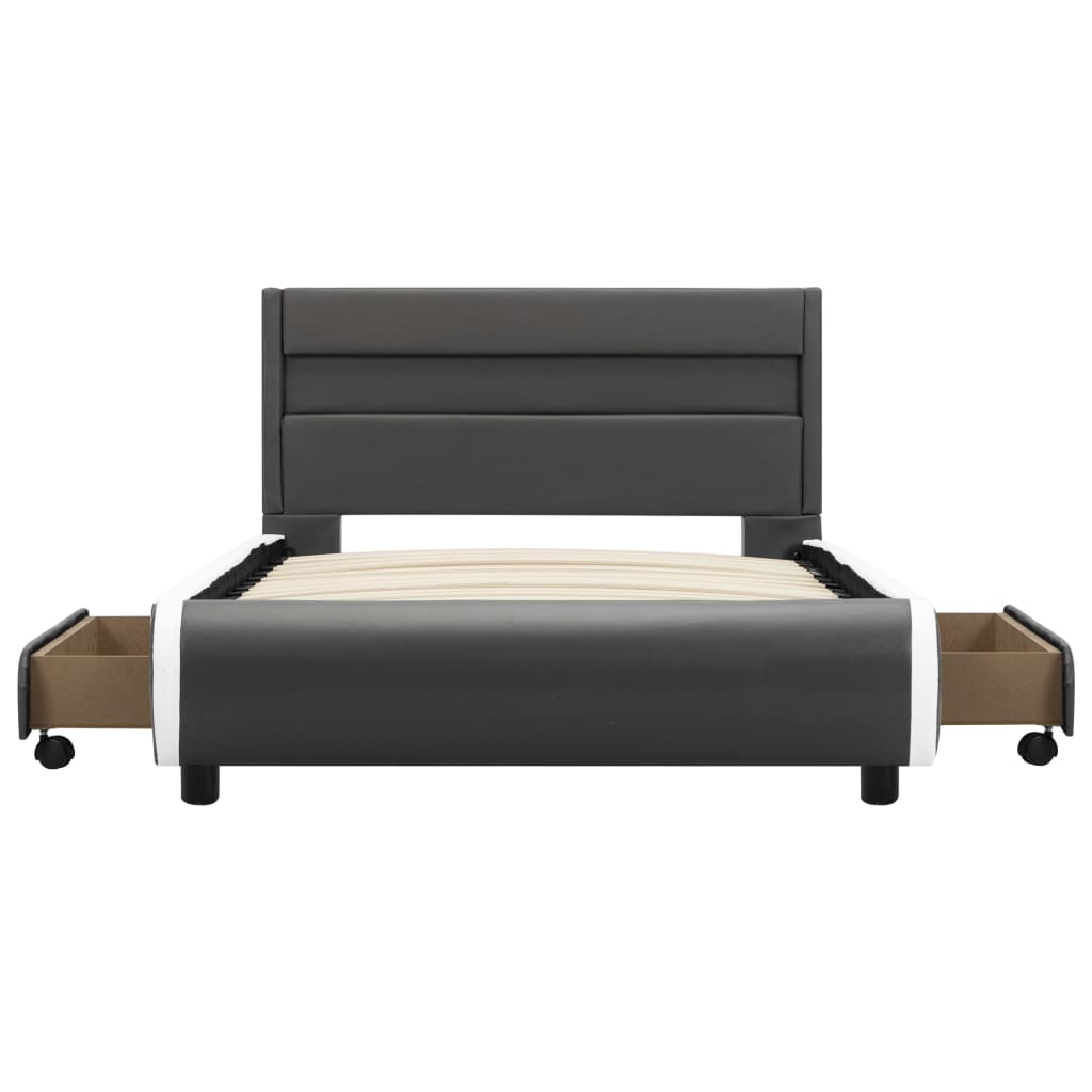vidaXL Cadru de pat cu LED, antracit, 90 x 200 cm, piele ecologică
