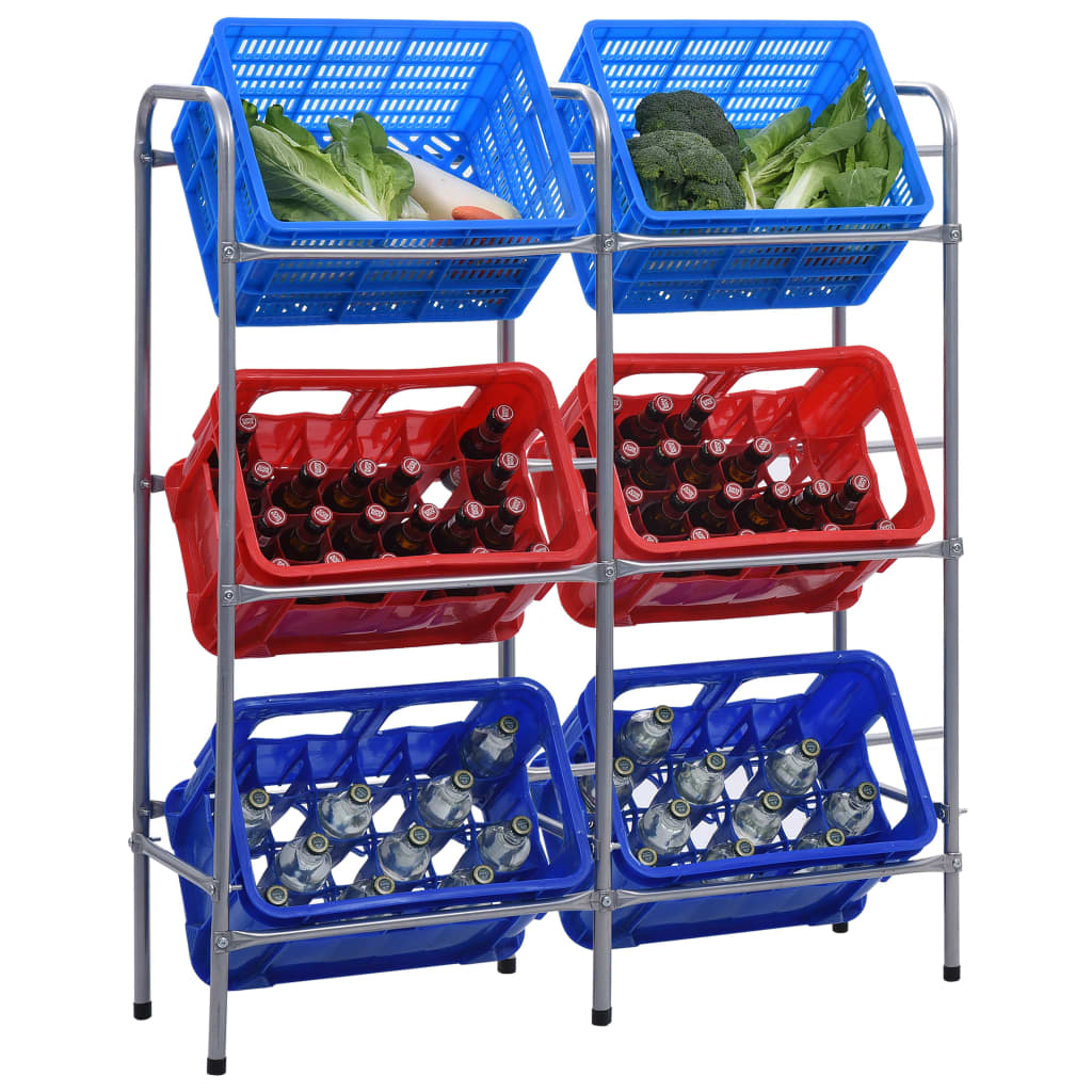 vidaXL Raft de depozitare pentru 6 lăzi, argintiu, 96x33x116 cm, oțel vidaXL Raft de depozitare pentru 6 lăzi, argintiu, 96x33x116 cm, oțel