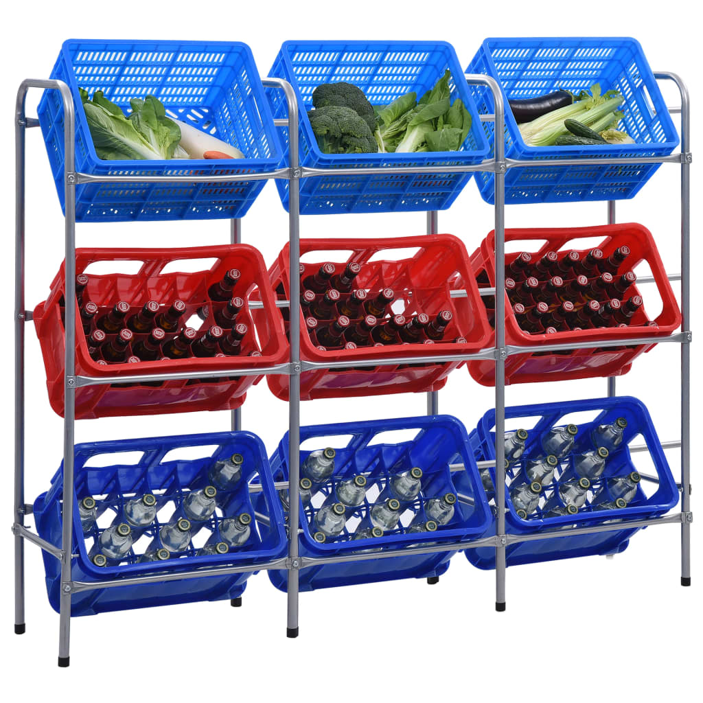 vidaXL Raft de depozitare pentru 9 lăzi, argintiu, 145x33x116 cm, oțel vidaXL Raft de depozitare pentru 9 lăzi, argintiu, 145x33x116 cm, oțel