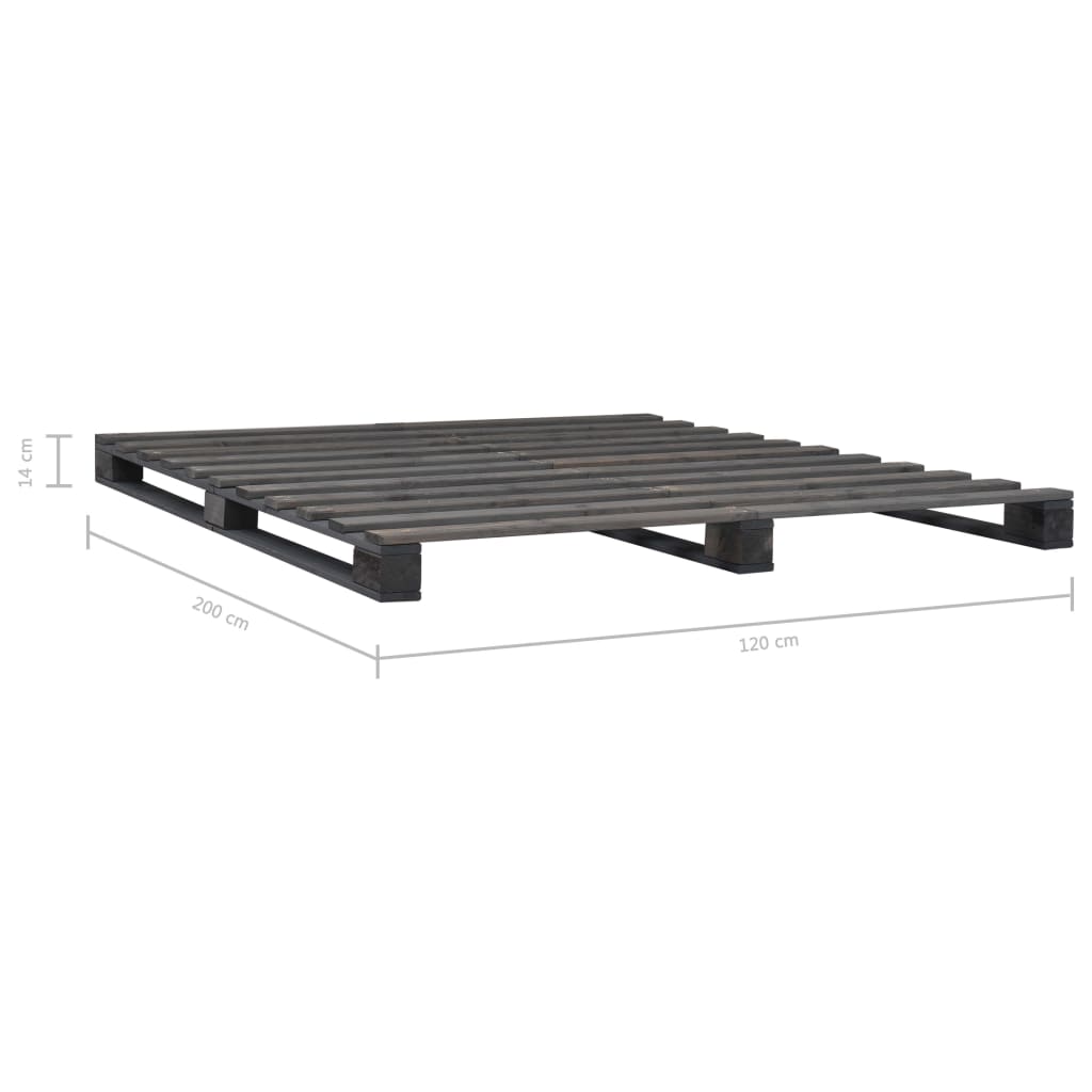 vidaXL Cadru de pat din paleți, gri, 120 x 200 cm, lemn masiv de pin