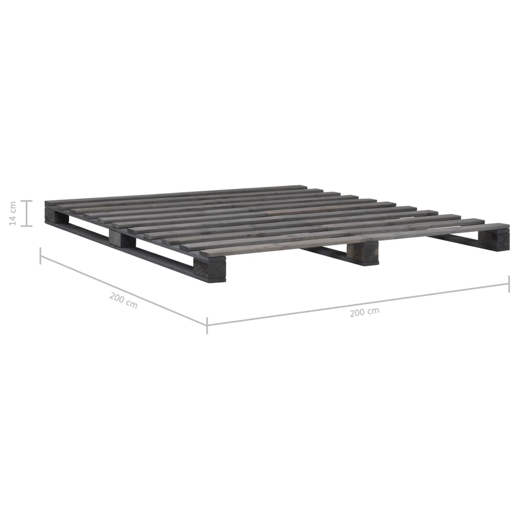 vidaXL Cadru de pat din paleți, gri, 200 x 200 cm, lemn masiv de pin