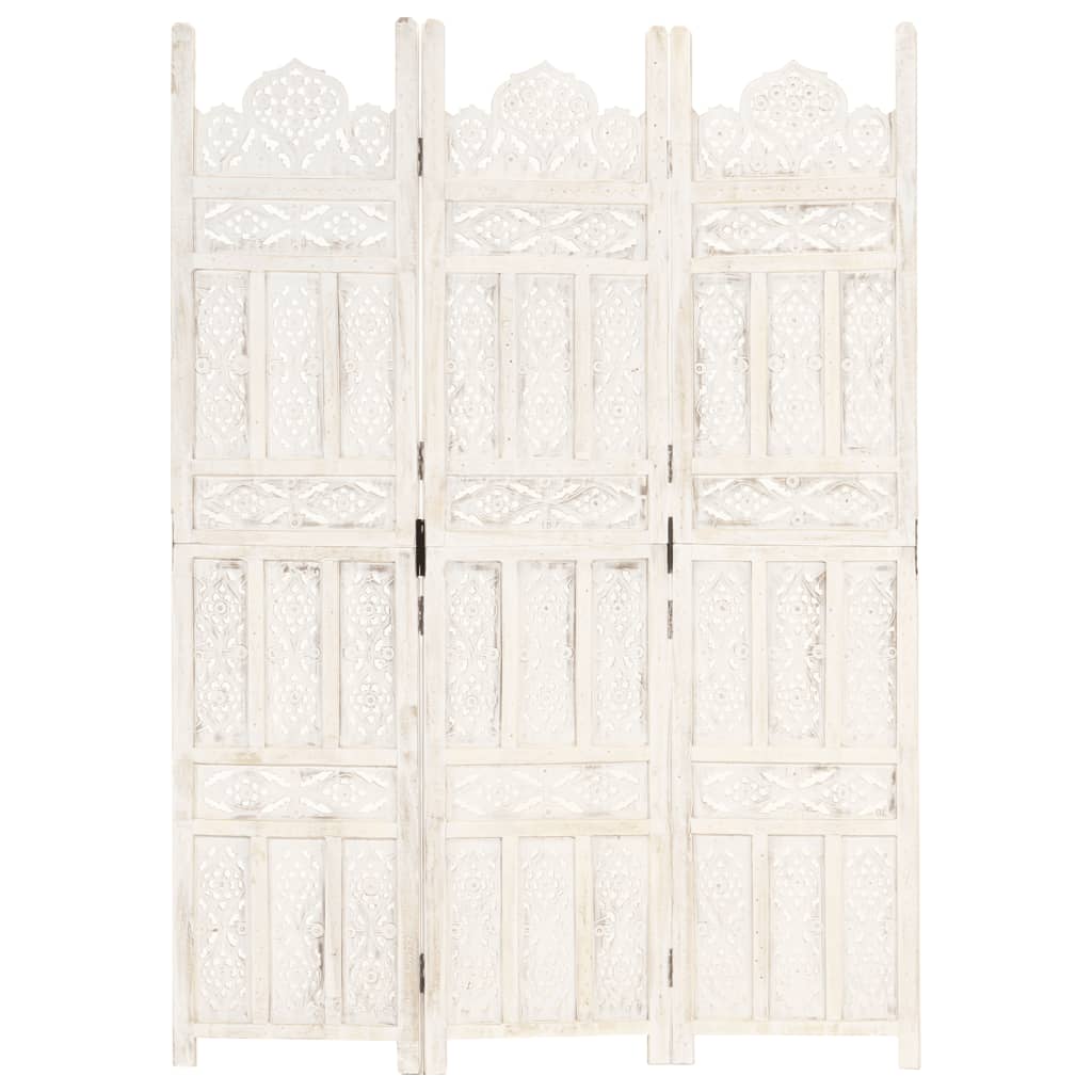 vidaXL Paravan cameră sculptat manual 3 panouri alb 120x165 cm mango vidaXL Paravan cameră sculptat manual 3 panouri alb 120x165 cm mango