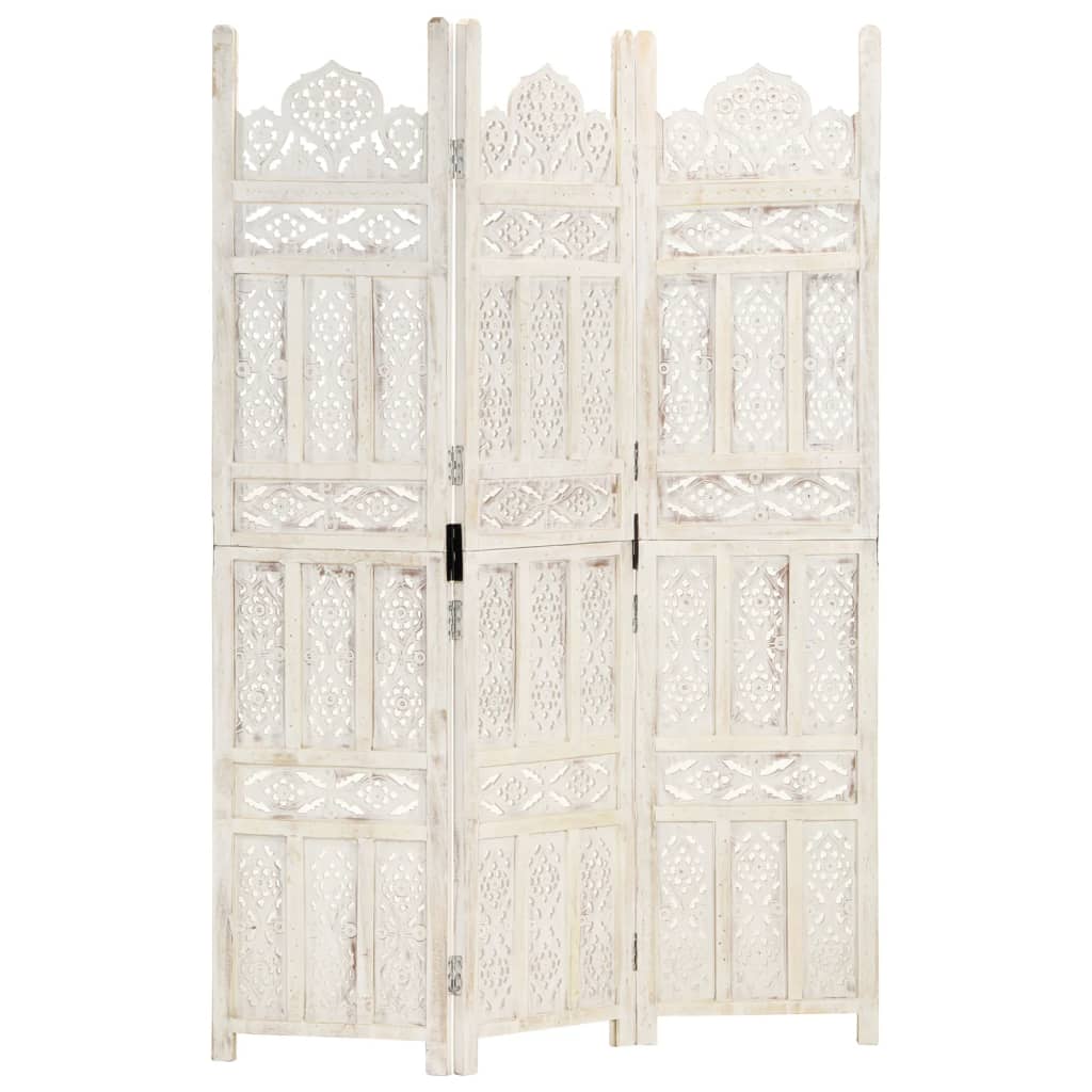vidaXL Paravan cameră sculptat manual 3 panouri alb 120x165 cm mango vidaXL Paravan cameră sculptat manual 3 panouri alb 120x165 cm mango