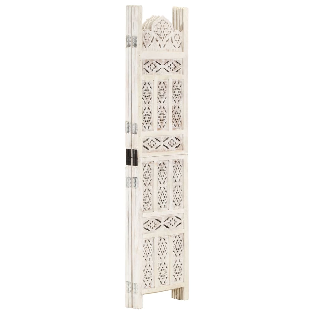 vidaXL Paravan cameră sculptat manual, 4 panouri, alb 160x165 cm mango vidaXL Paravan cameră sculptat manual, 4 panouri, alb 160x165 cm mango