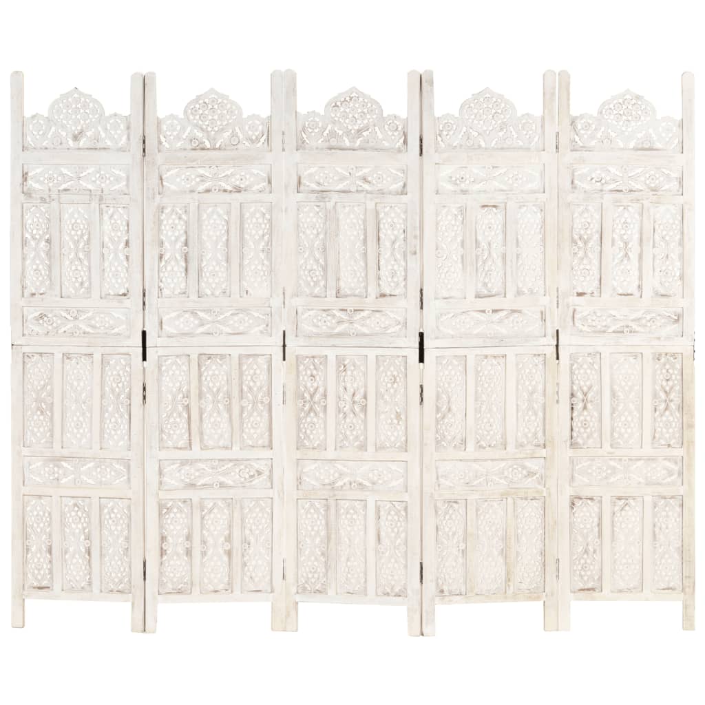 vidaXL Paravan cameră sculptat manual 5 panouri alb 200x165 cm mango vidaXL Paravan cameră sculptat manual 5 panouri alb 200x165 cm mango