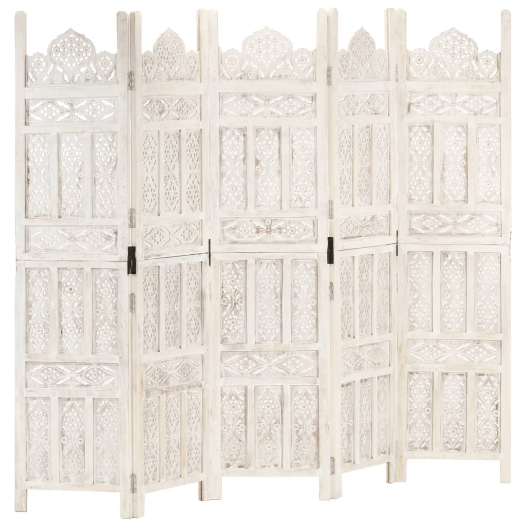vidaXL Paravan cameră sculptat manual 5 panouri alb 200x165 cm mango vidaXL Paravan cameră sculptat manual 5 panouri alb 200x165 cm mango