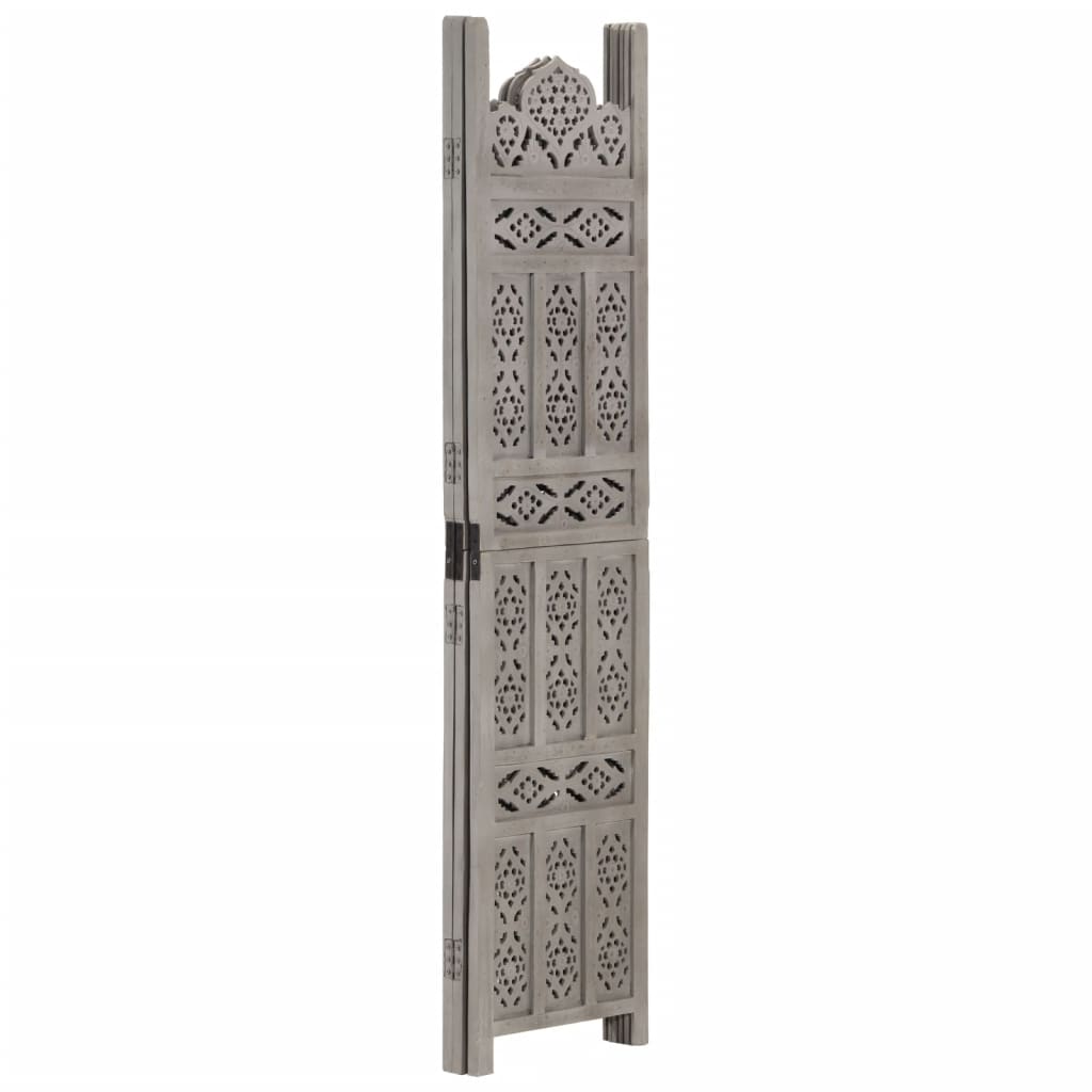 vidaXL Paravan cameră sculptat manual 3 panouri gri 120x165 cm mango vidaXL Paravan cameră sculptat manual 3 panouri gri 120x165 cm mango