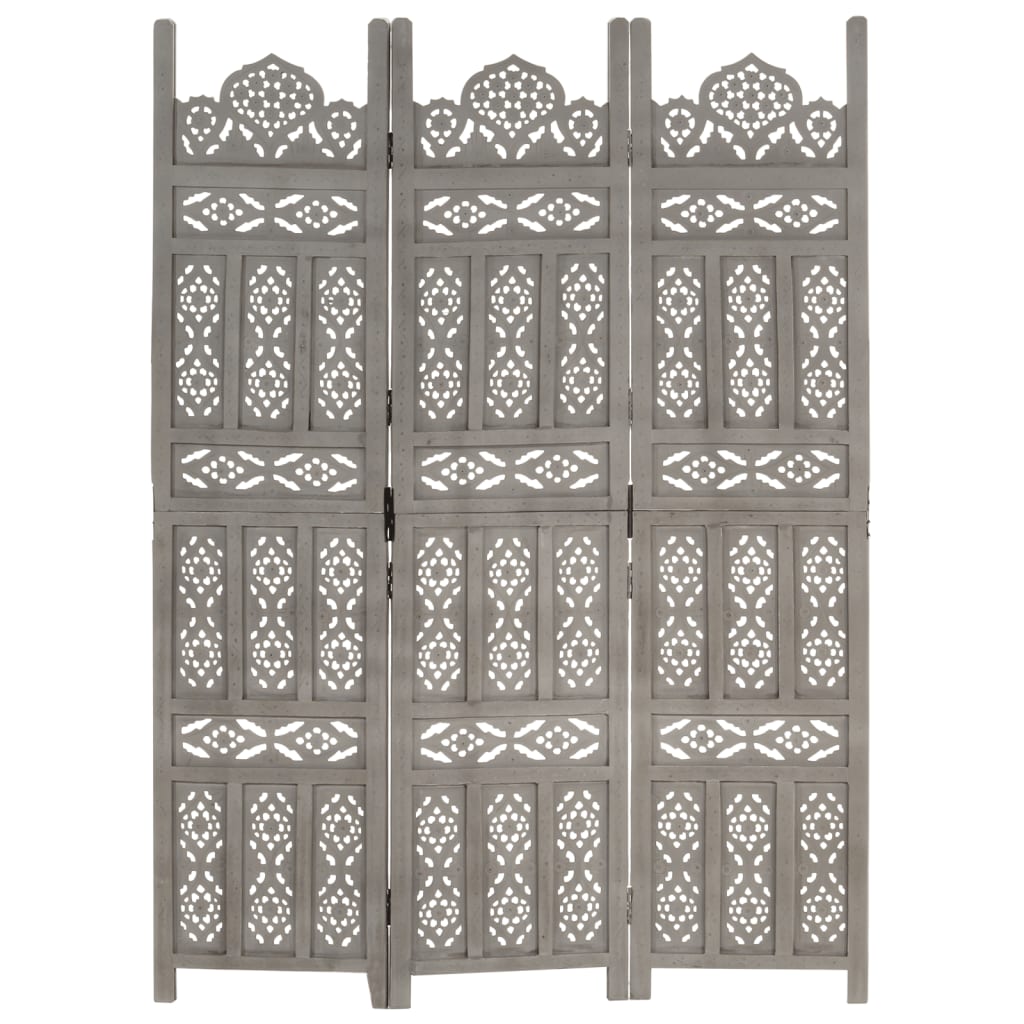 vidaXL Paravan cameră sculptat manual 3 panouri gri 120x165 cm mango vidaXL Paravan cameră sculptat manual 3 panouri gri 120x165 cm mango