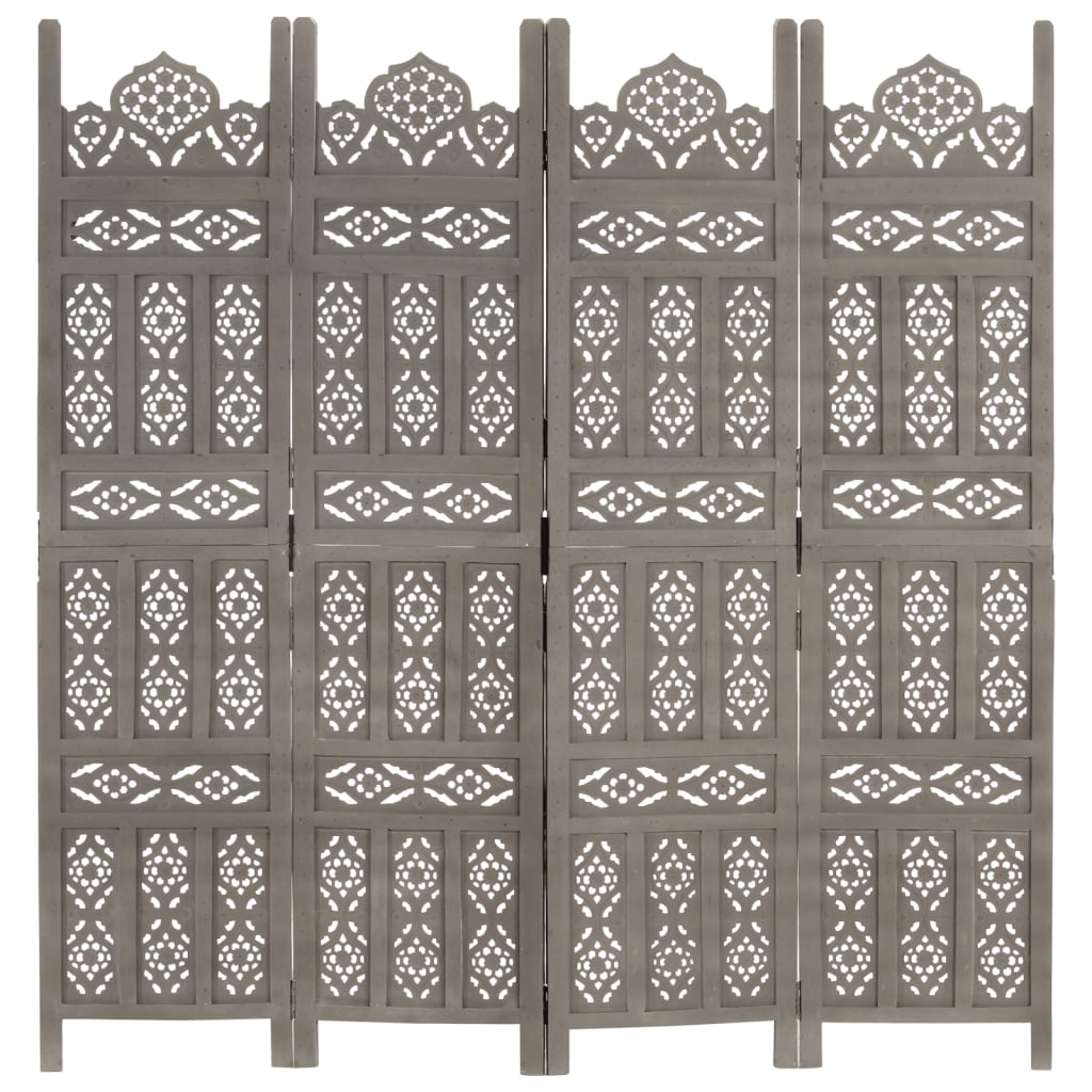 vidaXL Paravan cameră sculptat manual 4 panouri gri 160x165 cm mango vidaXL Paravan cameră sculptat manual 4 panouri gri 160x165 cm mango