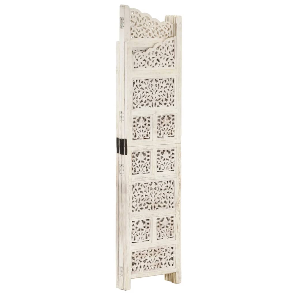 vidaXL Paravan cameră sculptat manual, 4 panouri, alb 160x165 cm mango vidaXL Paravan cameră sculptat manual, 4 panouri, alb 160x165 cm mango