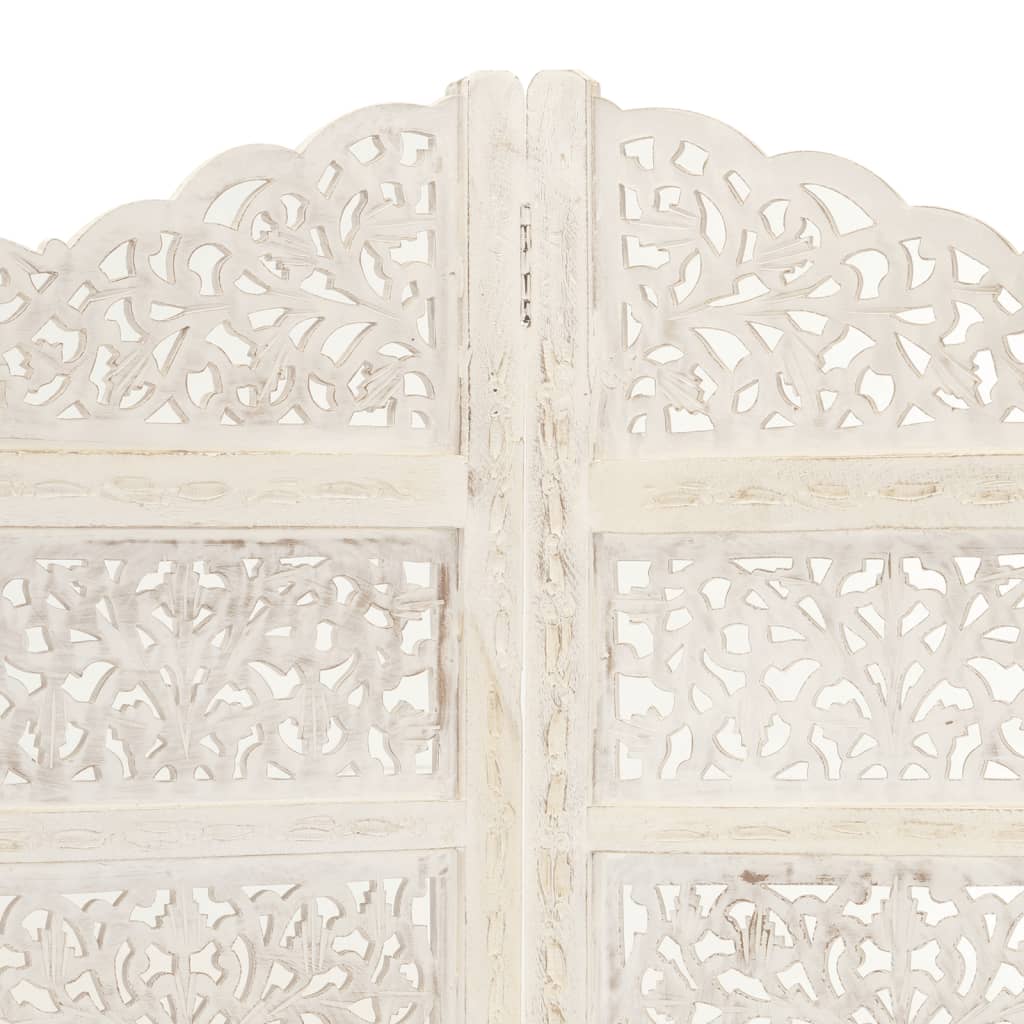vidaXL Paravan cameră sculptat manual, 4 panouri, alb 160x165 cm mango vidaXL Paravan cameră sculptat manual, 4 panouri, alb 160x165 cm mango