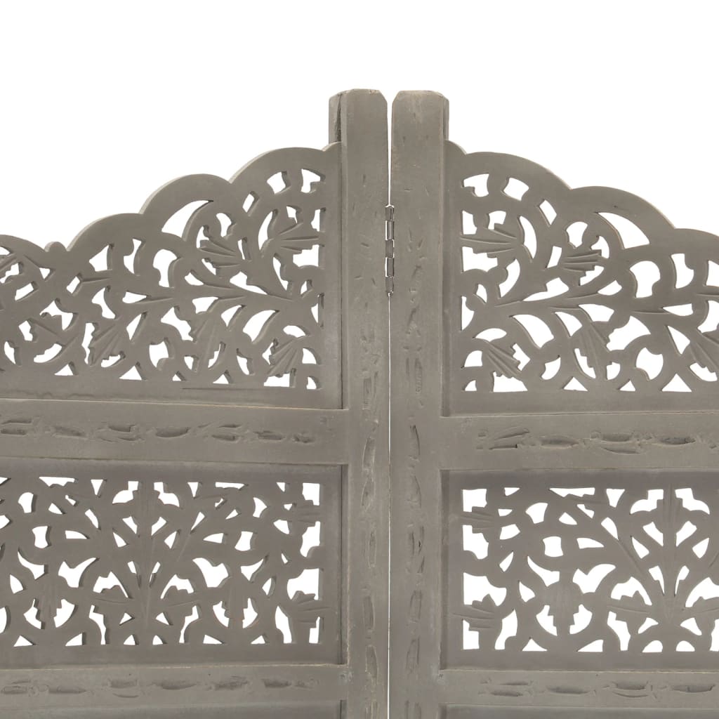 vidaXL Paravan cameră sculptat manual 4 panouri gri 160x165 cm mango vidaXL Paravan cameră sculptat manual 4 panouri gri 160x165 cm mango