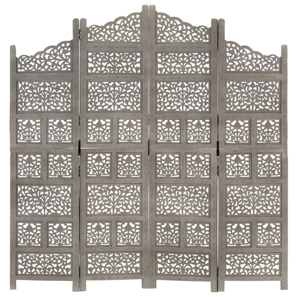 vidaXL Paravan cameră sculptat manual 4 panouri gri 160x165 cm mango vidaXL Paravan cameră sculptat manual 4 panouri gri 160x165 cm mango