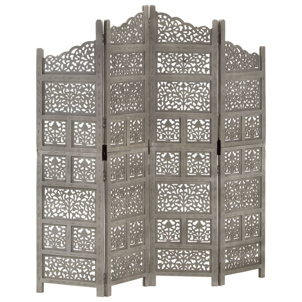 vidaXL Paravan cameră sculptat manual 4 panouri gri 160x165 cm mango vidaXL Paravan cameră sculptat manual 4 panouri gri 160x165 cm mango