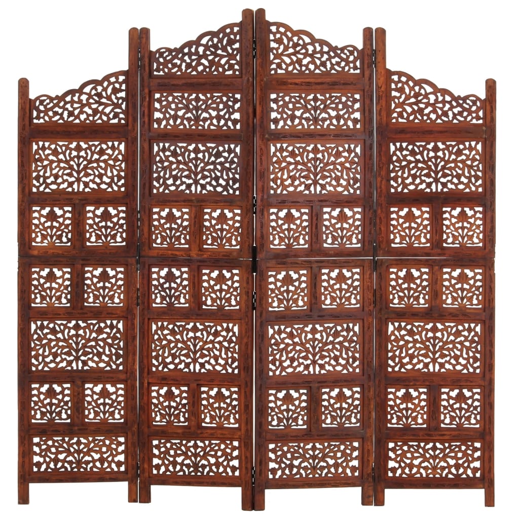 vidaXL Paravan cameră sculptat manual 4 panouri maro 160x165 cm mango vidaXL Paravan cameră sculptat manual 4 panouri maro 160x165 cm mango