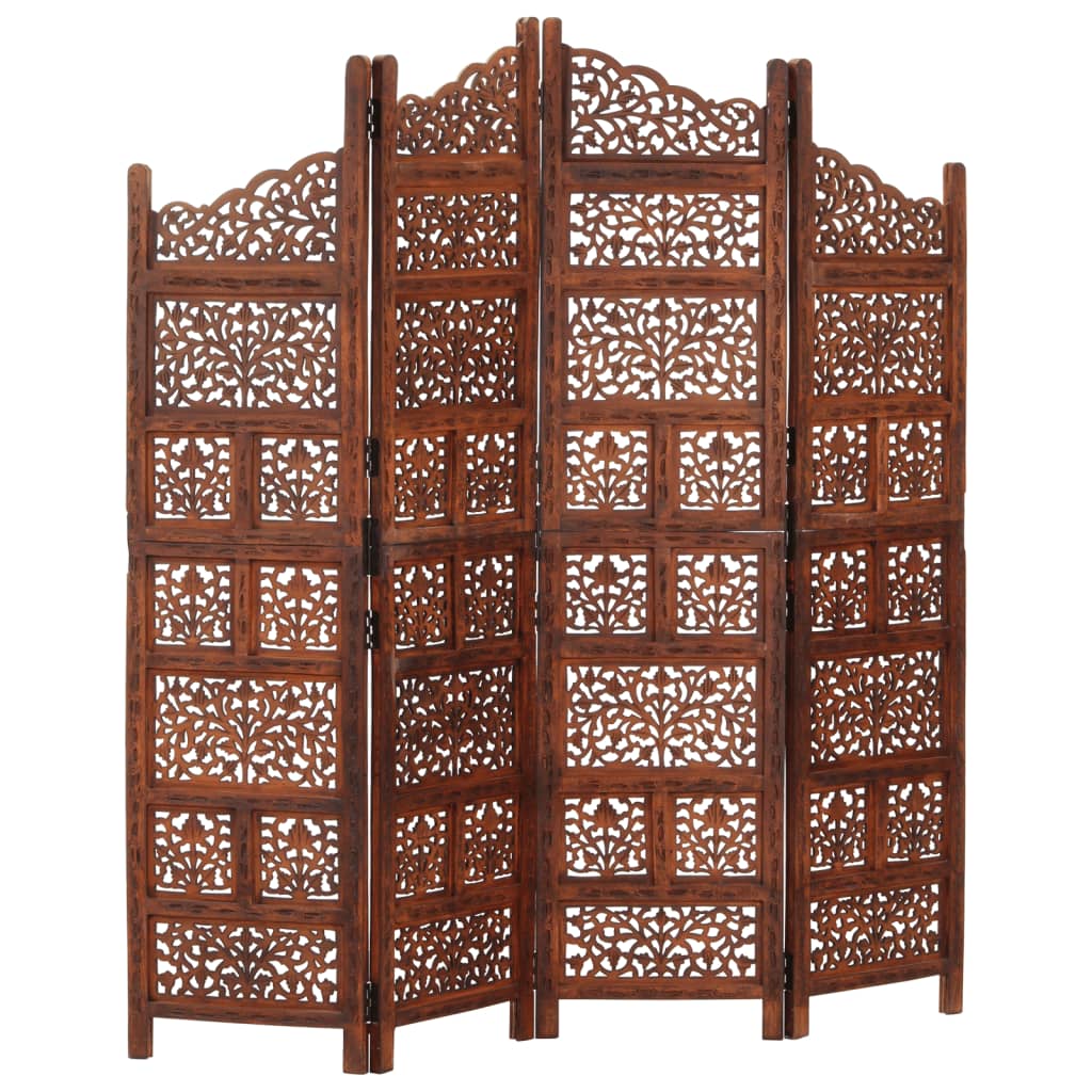 vidaXL Paravan cameră sculptat manual 4 panouri maro 160x165 cm mango vidaXL Paravan cameră sculptat manual 4 panouri maro 160x165 cm mango