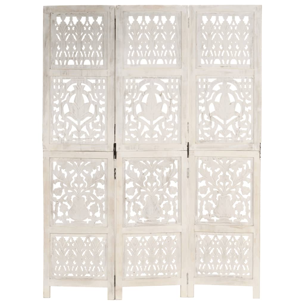 vidaXL Paravan cameră sculptat manual 3 panouri alb 120x165 cm mango vidaXL Paravan cameră sculptat manual 3 panouri alb 120x165 cm mango