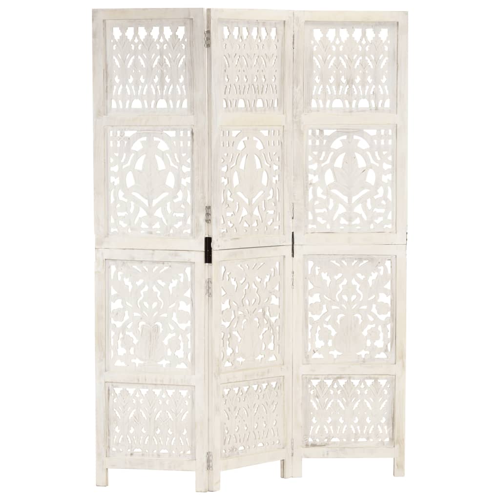 vidaXL Paravan cameră sculptat manual 3 panouri alb 120x165 cm mango vidaXL Paravan cameră sculptat manual 3 panouri alb 120x165 cm mango