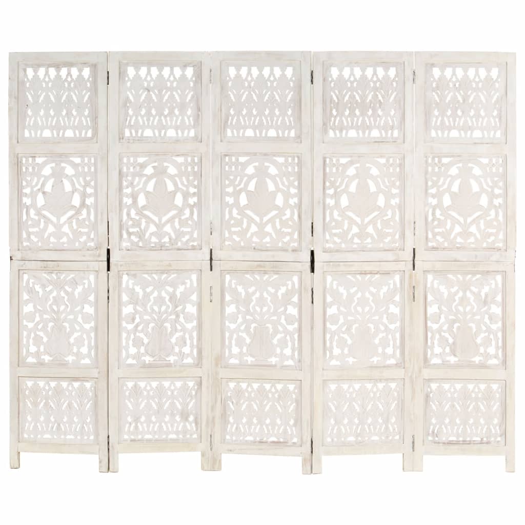 vidaXL Paravan cameră sculptat manual 5 panouri alb 200x165 cm mango vidaXL Paravan cameră sculptat manual 5 panouri alb 200x165 cm mango