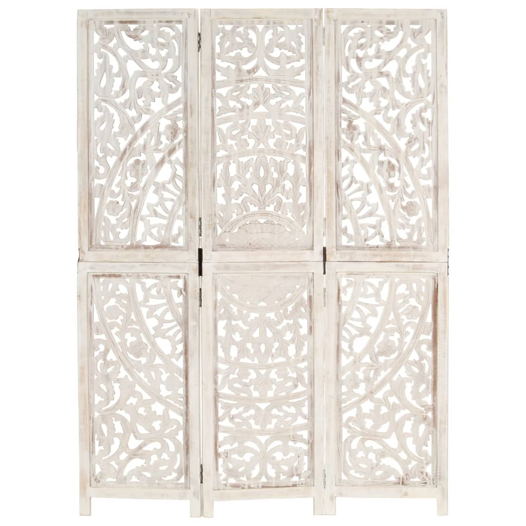 vidaXL Paravan cameră sculptat manual 3 panouri alb 120x165 cm mango vidaXL Paravan cameră sculptat manual 3 panouri alb 120x165 cm mango