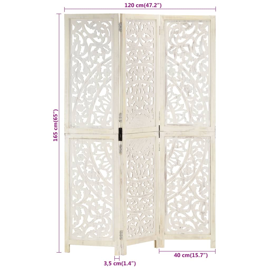 vidaXL Paravan cameră sculptat manual 3 panouri alb 120x165 cm mango vidaXL Paravan cameră sculptat manual 3 panouri alb 120x165 cm mango