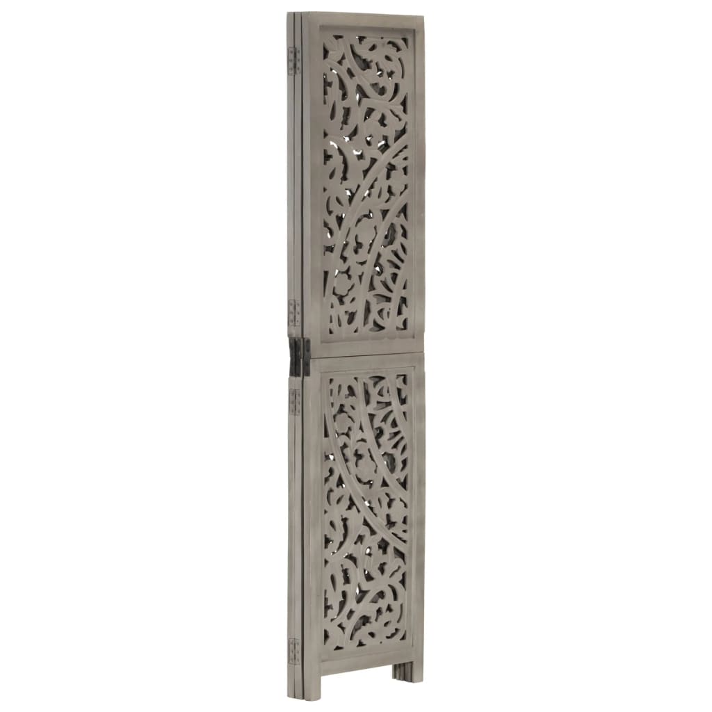 vidaXL Paravan cameră sculptat manual 3 panouri gri 120x165 cm mango vidaXL Paravan cameră sculptat manual 3 panouri gri 120x165 cm mango