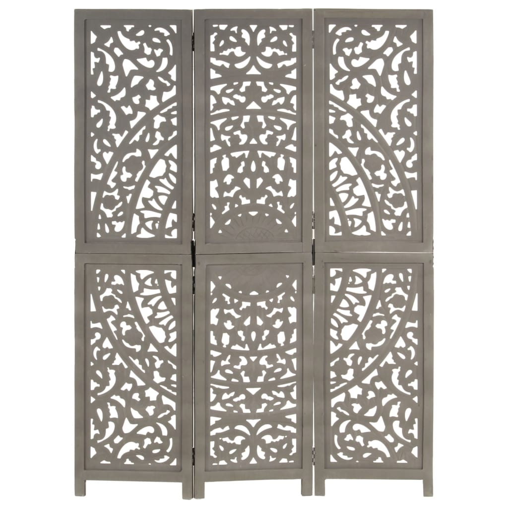 vidaXL Paravan cameră sculptat manual 3 panouri gri 120x165 cm mango vidaXL Paravan cameră sculptat manual 3 panouri gri 120x165 cm mango