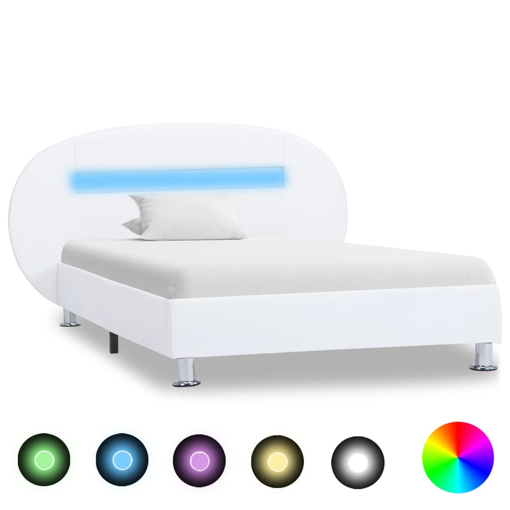 vidaXL Cadru de pat cu LED, alb, 100 x 200 cm, piele ecologică