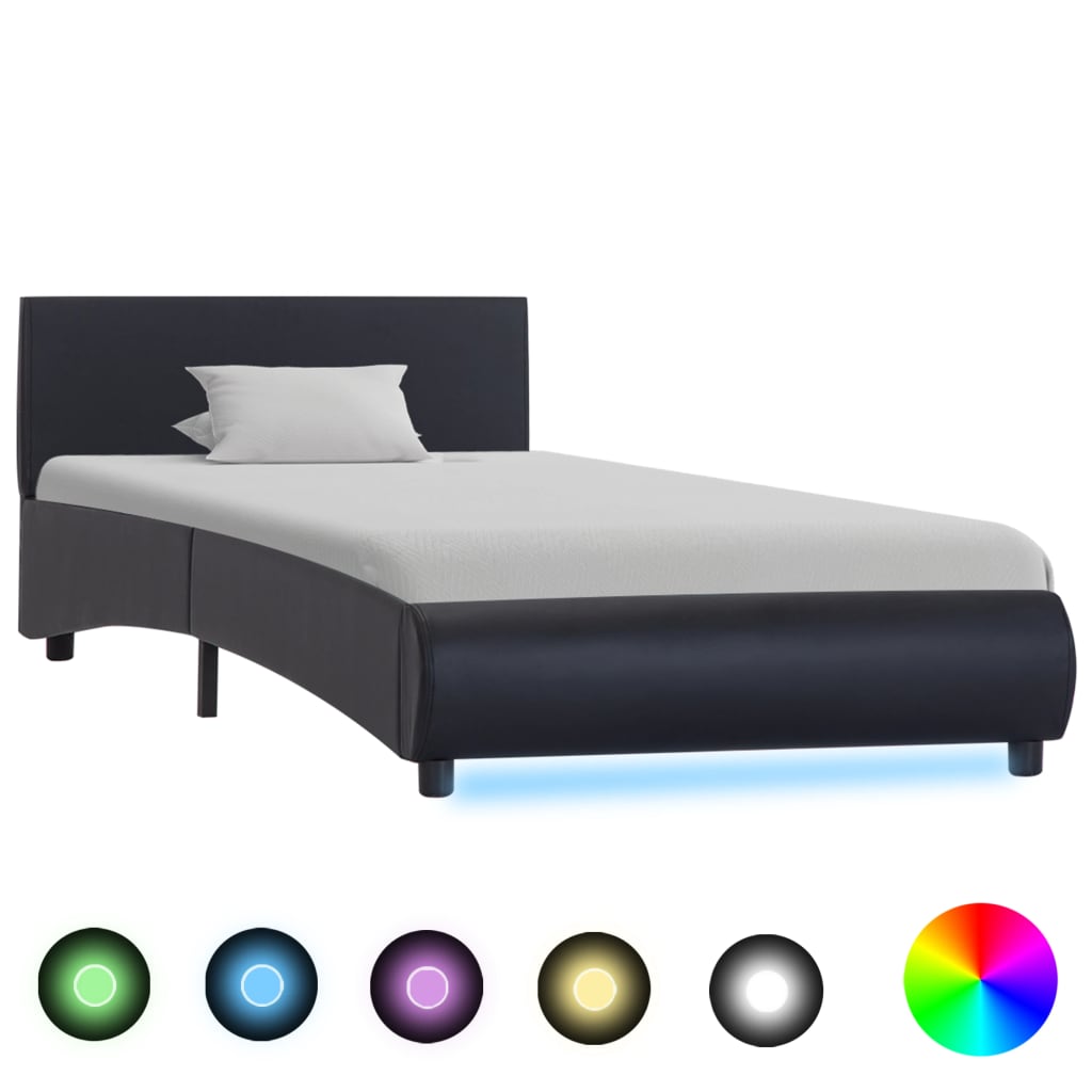 vidaXL Cadru de pat cu LED, negru, 90 x 200 cm, piele ecologică vidaXL Cadru de pat cu LED, negru, 90 x 200 cm, piele ecologică