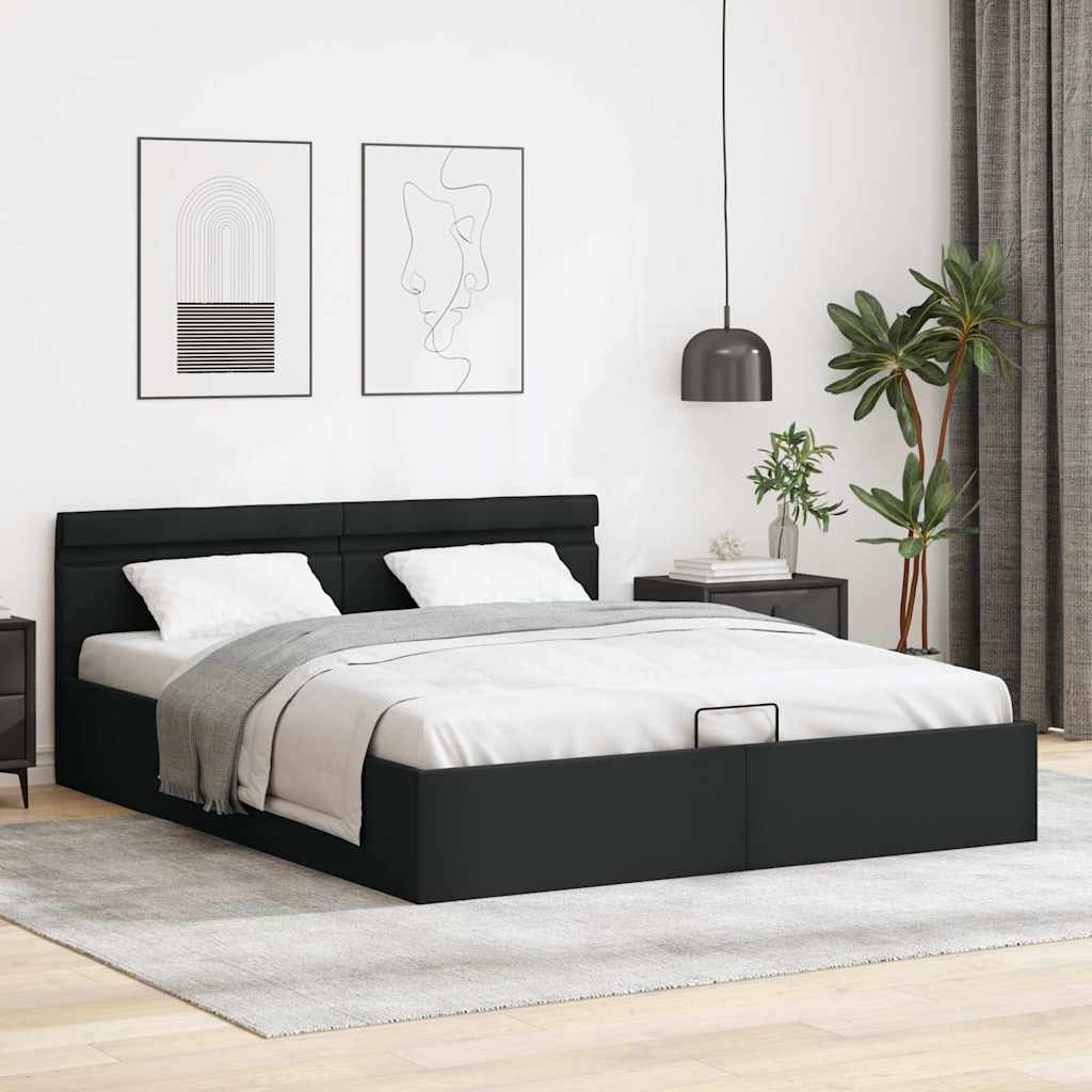 vidaXL Cadru de pat hidraulic cu ladă LED negru 180 x 200 cm piele eco vidaXL Cadru de pat hidraulic cu ladă LED negru 180 x 200 cm piele eco