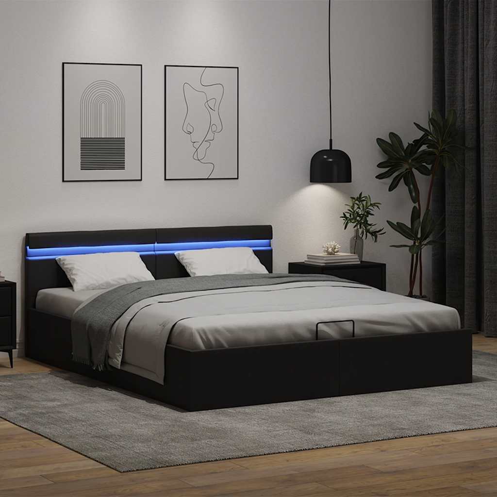 vidaXL Cadru de pat hidraulic cu ladă LED negru 180 x 200 cm piele eco vidaXL Cadru de pat hidraulic cu ladă LED negru 180 x 200 cm piele eco