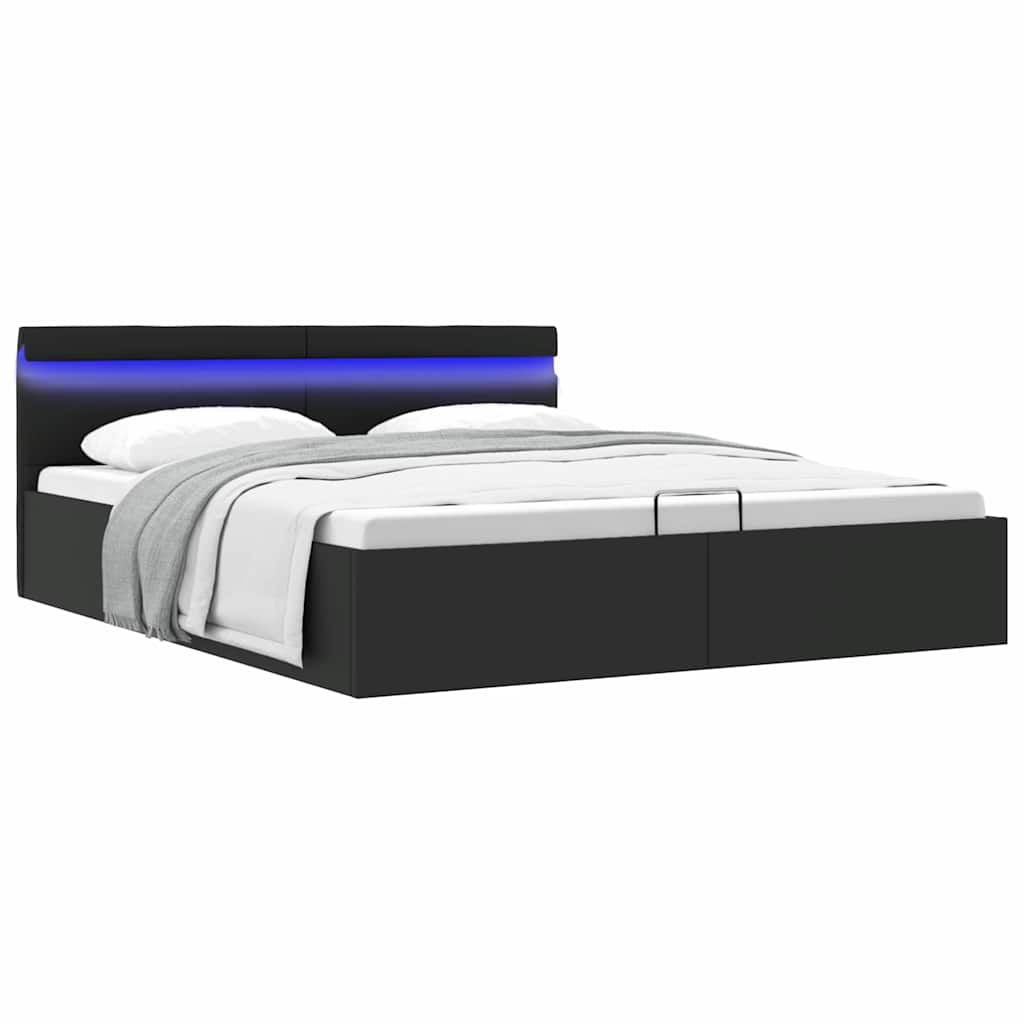 vidaXL Cadru de pat hidraulic cu ladă LED negru 180 x 200 cm piele eco vidaXL Cadru de pat hidraulic cu ladă LED negru 180 x 200 cm piele eco