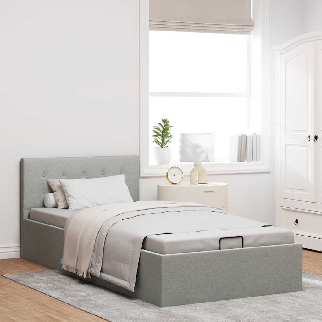 vidaXL Cadru de pat hidraulic cu ladă gri deschis 90x200 cm textil vidaXL Cadru de pat hidraulic cu ladă gri deschis 90x200 cm textil