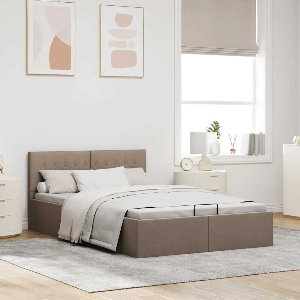 vidaXL Cadru de pat hidraulic cu ladă, gri taupe, 120 x 200 cm, textil vidaXL Cadru de pat hidraulic cu ladă, gri taupe, 120 x 200 cm, textil