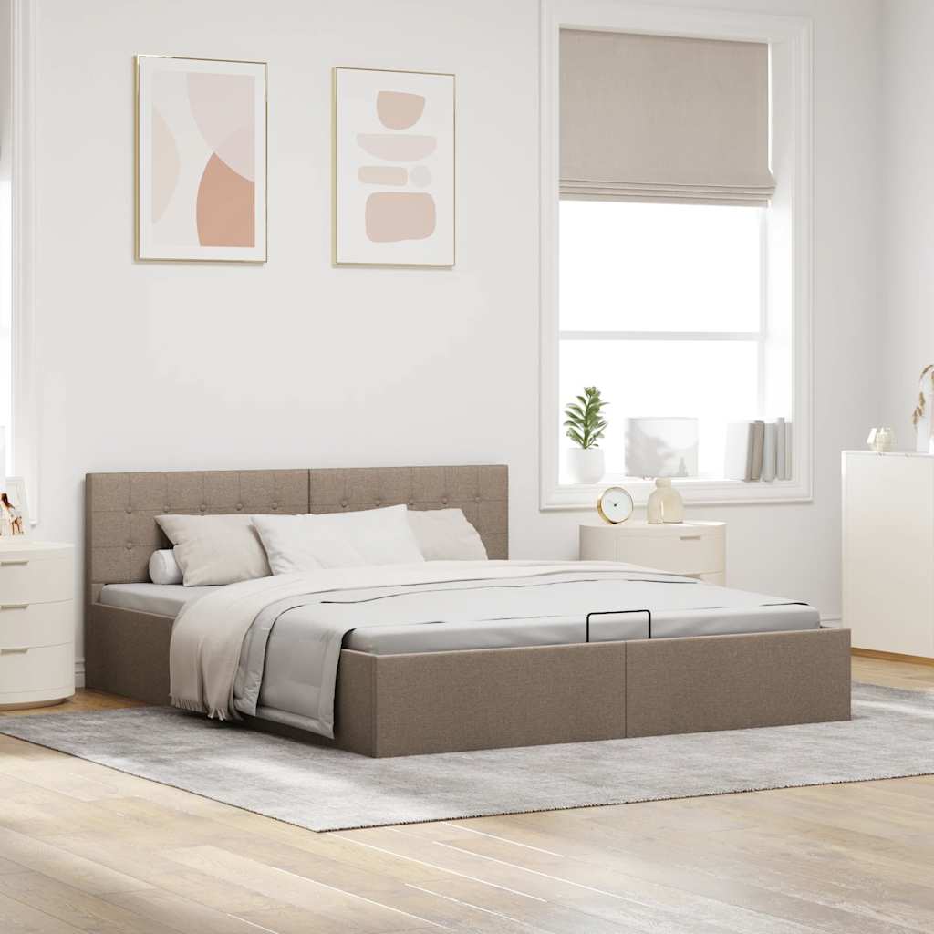 vidaXL Cadru de pat hidraulic cu ladă, gri taupe, 160 x 200 cm, textil vidaXL Cadru de pat hidraulic cu ladă, gri taupe, 160 x 200 cm, textil