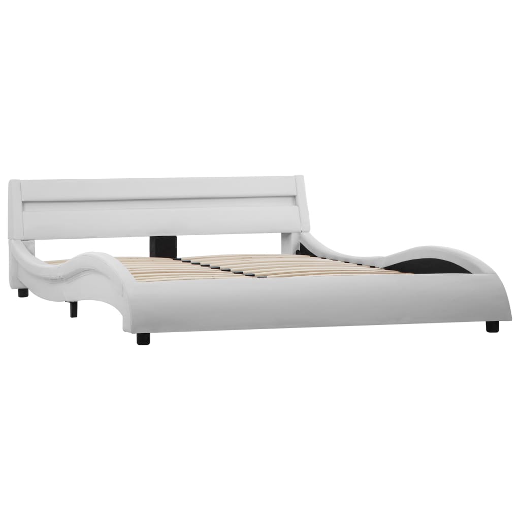 vidaXL Cadru de pat cu LED, alb, 140 x 200 cm, piele ecologică