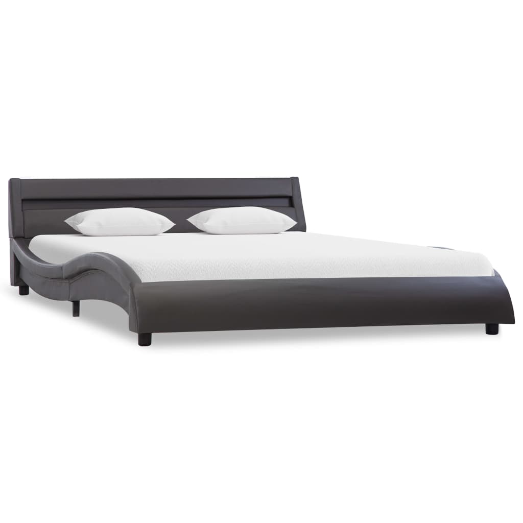 vidaXL Cadru de pat cu LED, gri, 160 x 200 cm, piele ecologică
