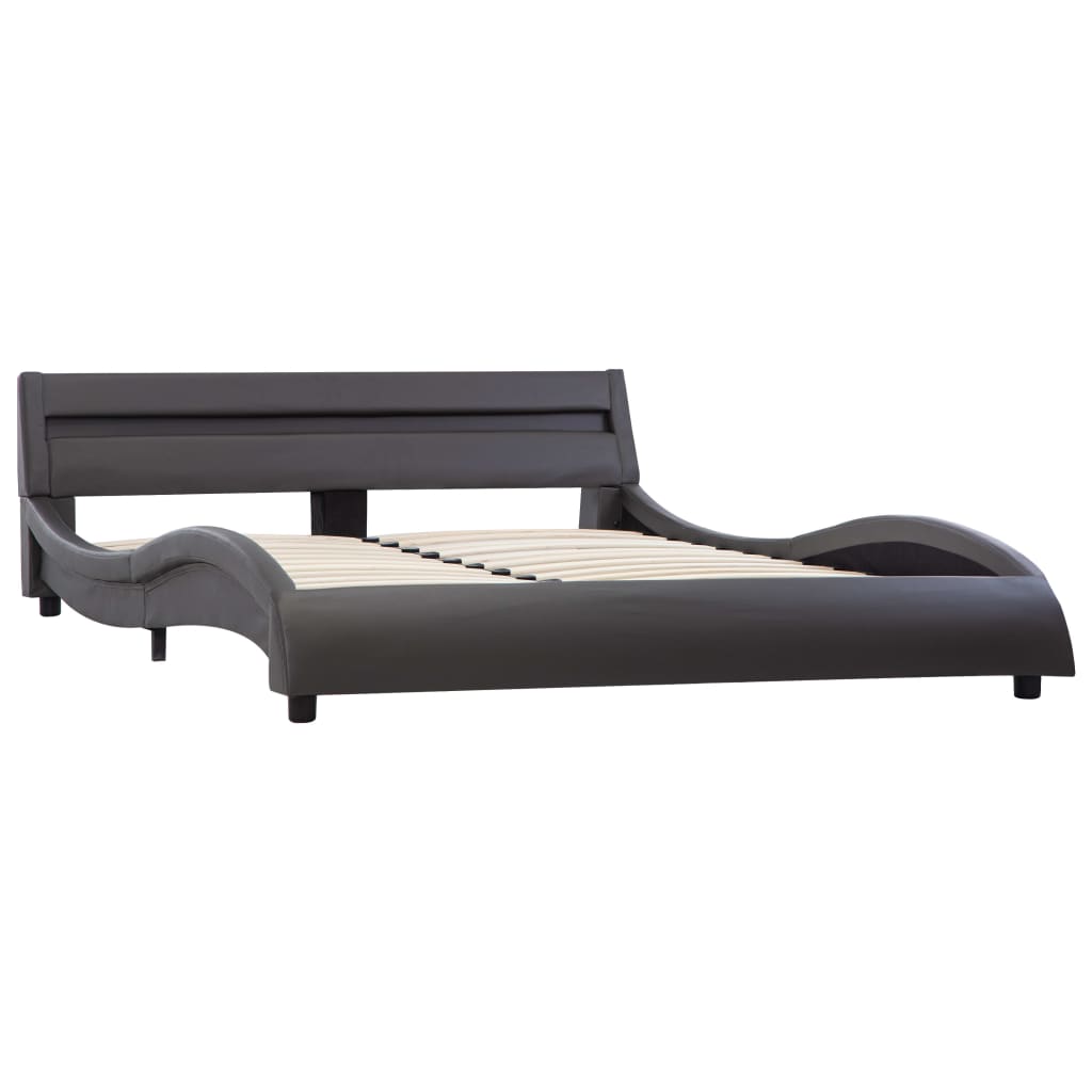 vidaXL Cadru de pat cu LED, gri, 160 x 200 cm, piele ecologică