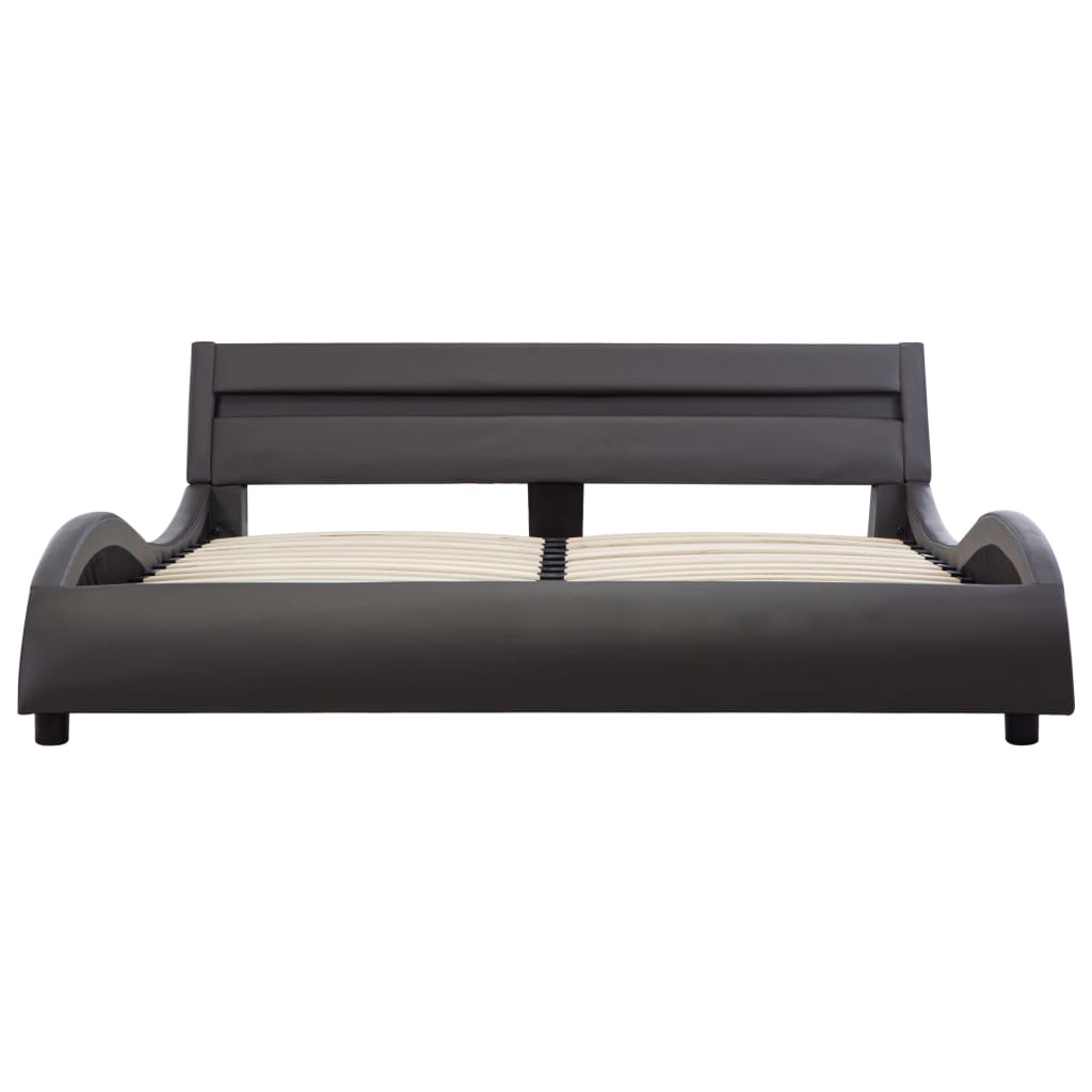 vidaXL Cadru de pat cu LED, gri, 160 x 200 cm, piele ecologică