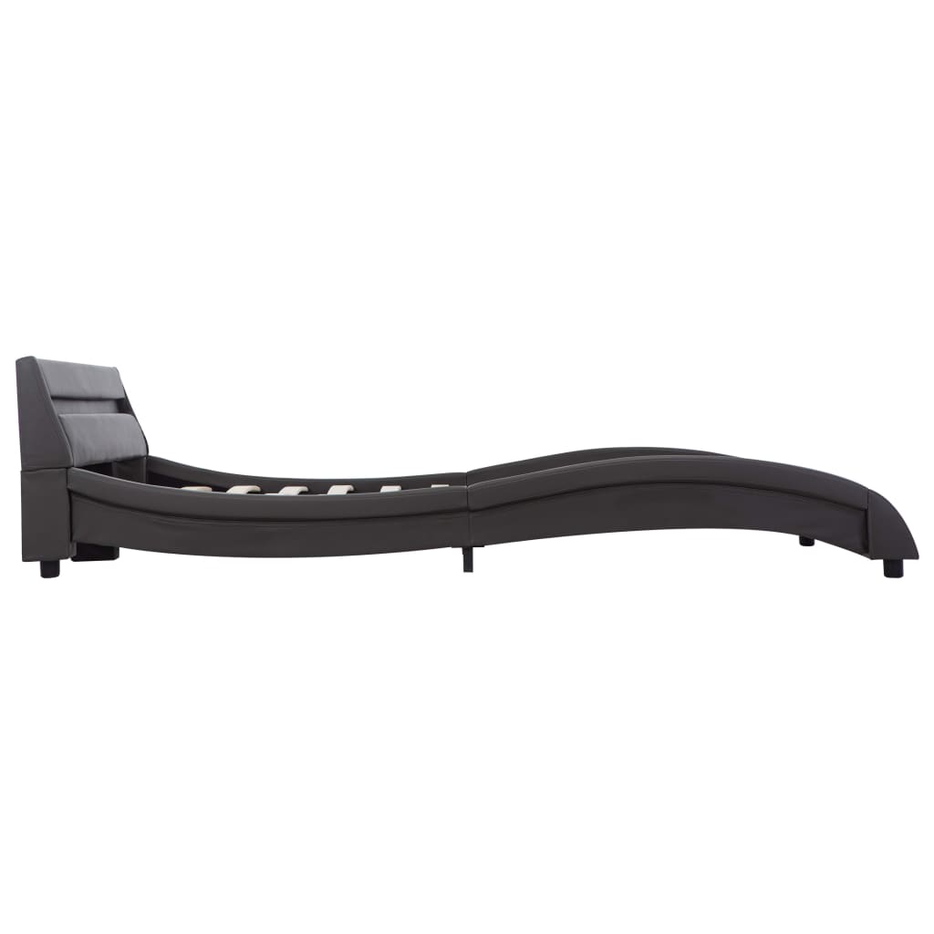 vidaXL Cadru de pat cu LED, gri, 160 x 200 cm, piele ecologică