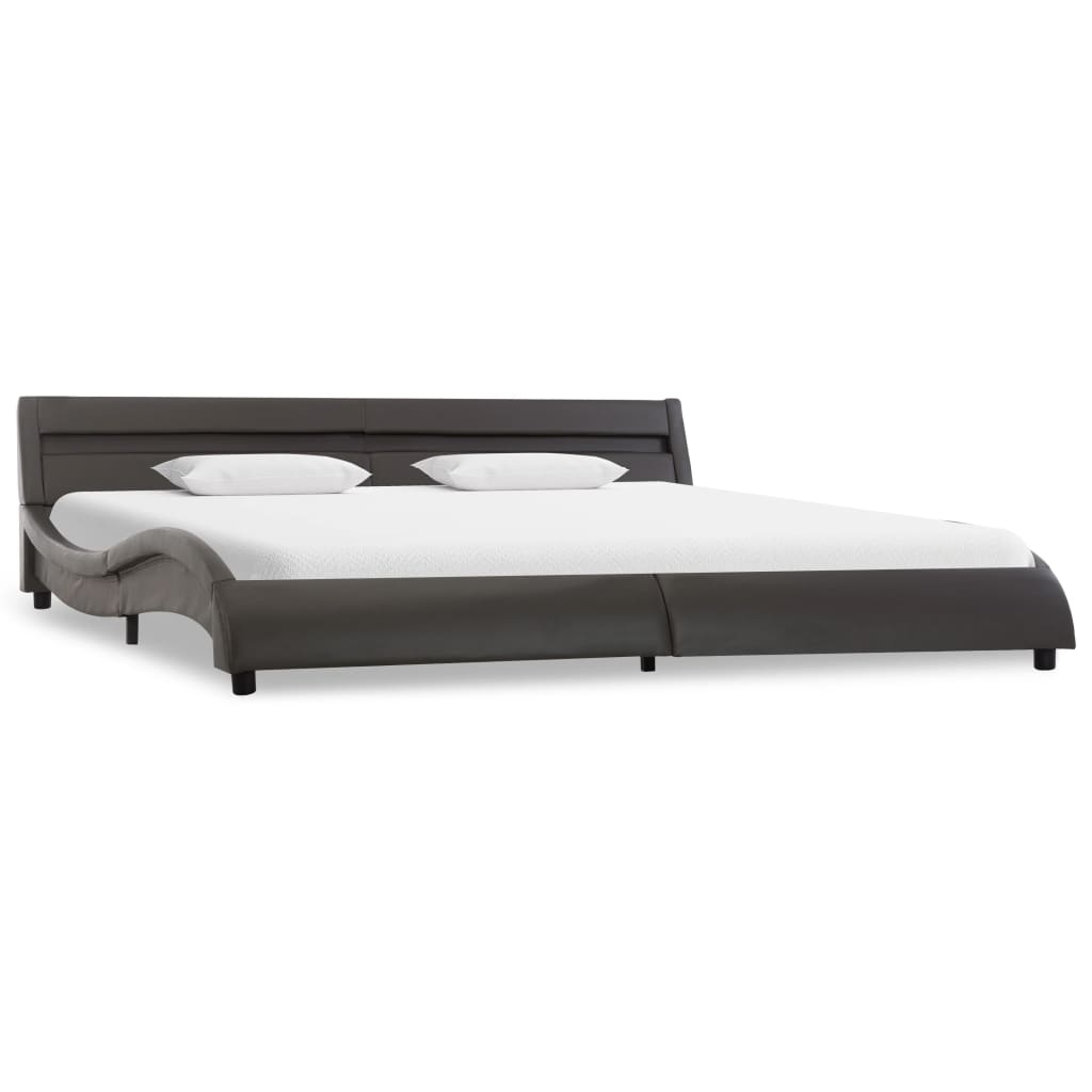 vidaXL Cadru de pat cu LED, gri, 180 x 200 cm, piele ecologică vidaXL Cadru de pat cu LED, gri, 180 x 200 cm, piele ecologică