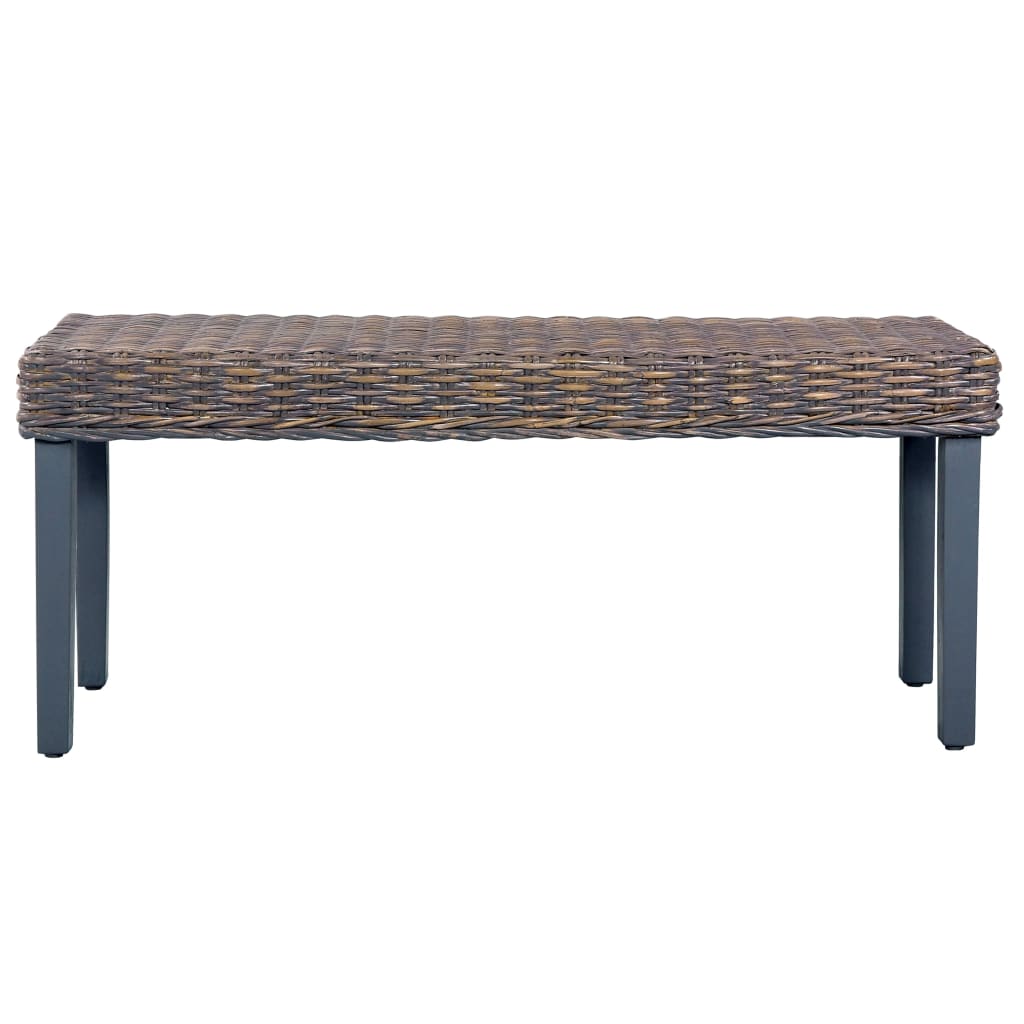 vidaXL Bancă, gri, 110 cm, ratan kubu natural și lemn masiv de mahon