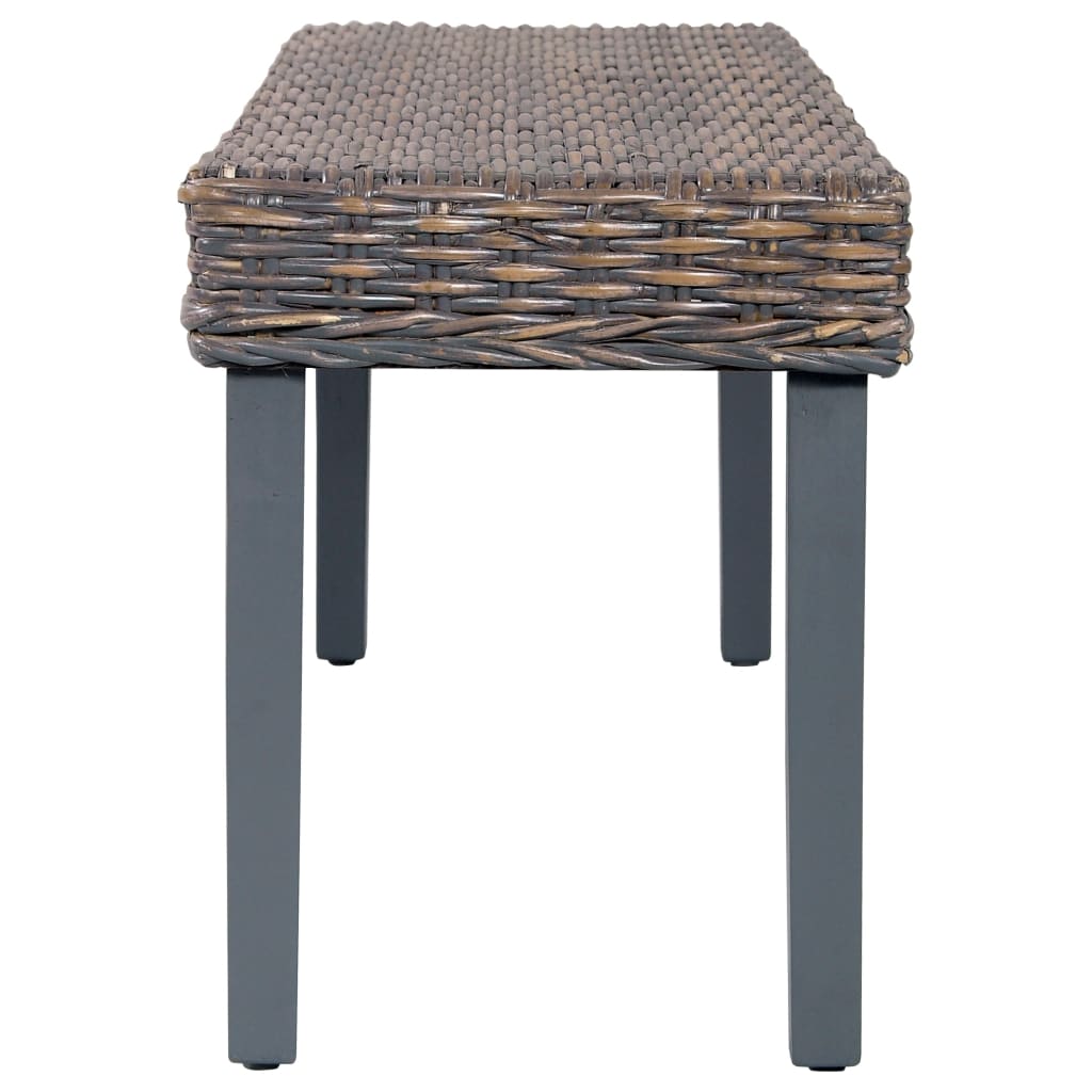vidaXL Bancă, gri, 110 cm, ratan kubu natural și lemn masiv de mahon